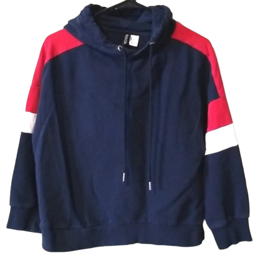 Divided | Red, white and navy color block pullover hoodie XS